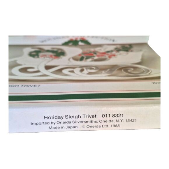 Vintage Silver Plated Holiday Sleigh Trivet Enamel Hot Plate Never Used - Picture 9 of 11